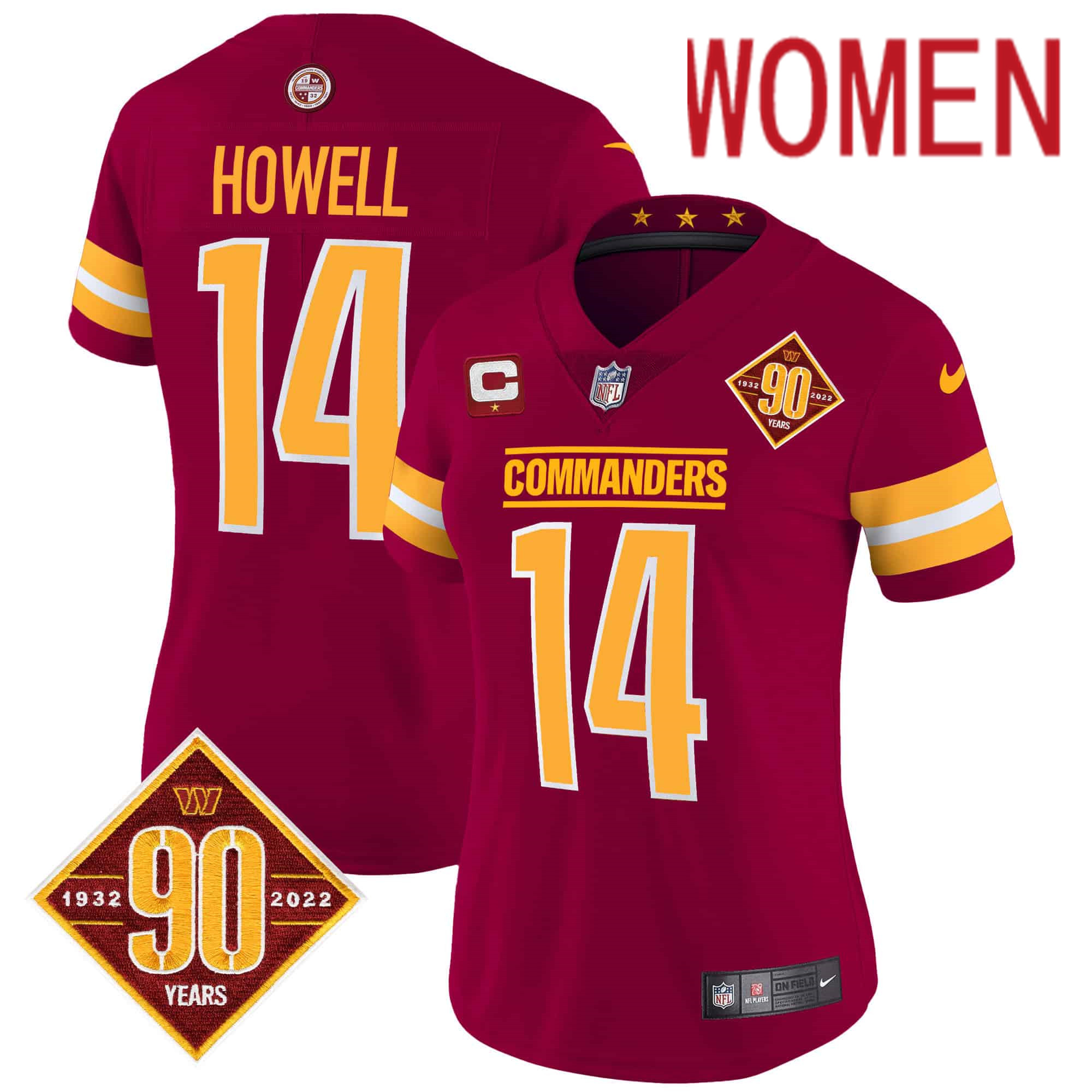 Women Washington Commanders 14 Howell Red 90th Anniversary Patch 2024 Nike Vapor Limited NFL Jersey style 1